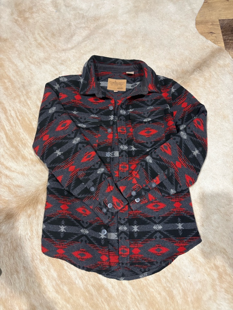 Men's Red & Black Patterned Button-Up Jacket Shirt - Pendleton Style